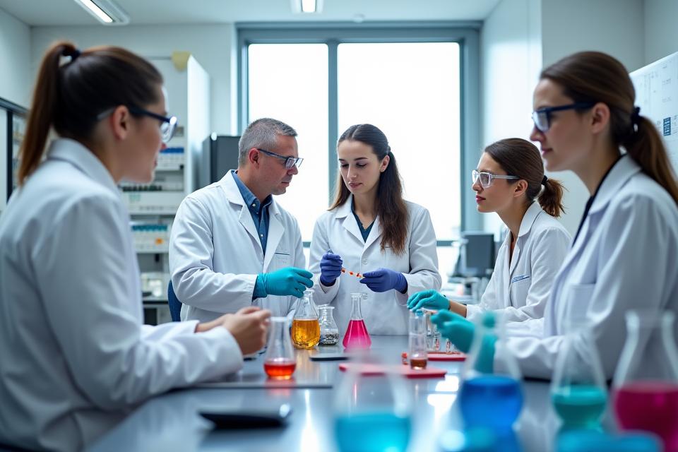 Team EcoPigmento che collabora in un laboratorio moderno